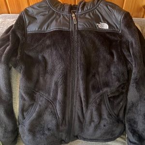 EUC The North Face hooded jacket black size Medium faux fur pockets adjustable